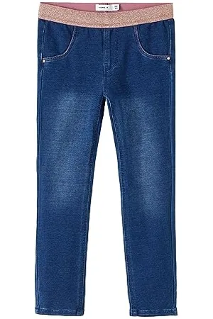 NAME IT Mädchen Nmfsalli Dnmtorina Swe Legging Noos Hose, Dark Blue Denim/Detail:gold Rose Lurex, Einheitsgröße EU