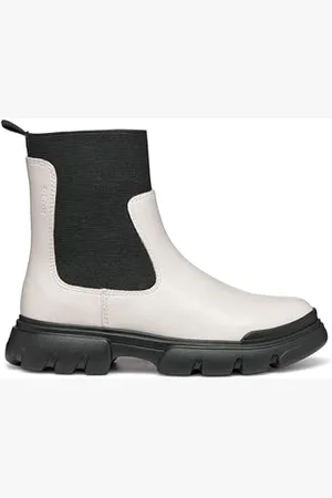 Geox J Junette Girl C Chelsea Boot, LT Ivory/Black, 39 EU