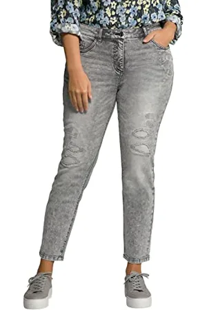 Ulla Popken Damen Sarah, Destroy-Effekte, schmales Bein, High Waist Jeans, , 32W / 32L