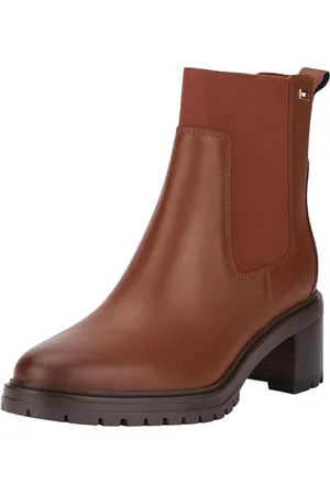 Tommy Hilfiger FLAG MID HEEL LEATHER CHELSEA ( Niedrige Stiefel Damen, Braun (Cognac Brown), 39 EU