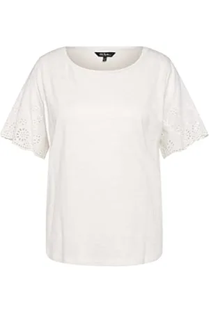 Ulla Popken Damen, große Größen, T-Shirt, Spitze, U-Boot-Ausschnitt, Glocken-Halbarm