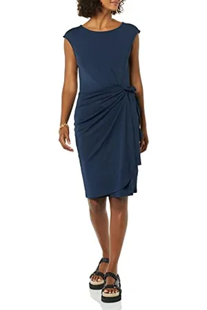 Amazon Damen Kleid in Wickeloptik mit Flügelärmeln und U-Boot-Ausschnitt, , XL