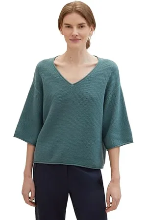 TOM TAILOR Damen Loose Fit Basic Pullover mit Struktur, , M