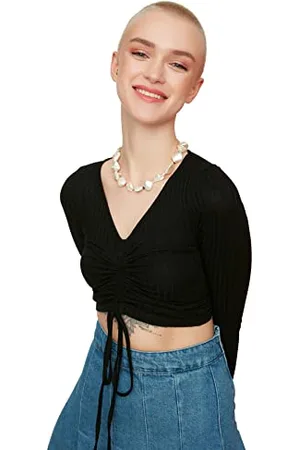 Trendyol Damen Black Linking detaillierte gestrickte Bluse Blouse, Black, M