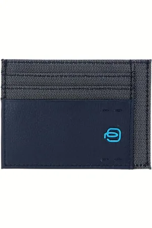 Piquadro P16 Kreditkartenetui aus Leder und Stoff, Chevron/Blau, Taglia Unica, Zeitgenössisch