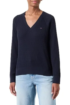Tommy Hilfiger Damen Pullover Cable Sweater mit V-Ausschnitt, , XXS