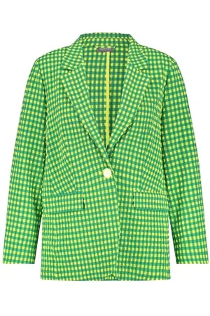 Samoon Damen Karierter Blazer aus Seersucker Langarm kariert 50
