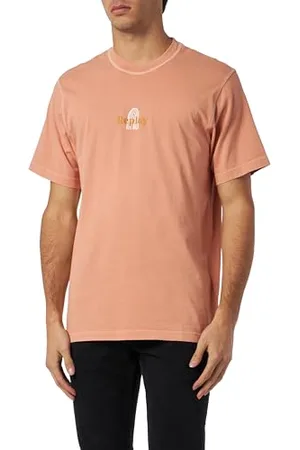 Replay Herren T-Shirt Kurzarm Schriftzug und Backprint, (Rot), L