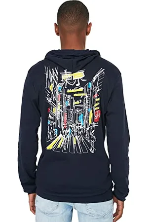 Trendyol Herren Navy Blue Male Regular Fit Long Sleeve Hooded T-shirt T Shirt, Navy, XL EU