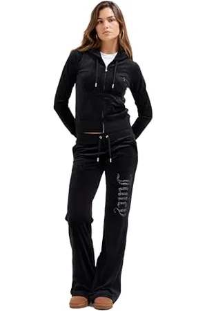 Juicy Couture Damen Layla Jewelled Pant samtige Sweathose Trainingshose mit Kordelzug Jogger für Sport Freizeit Fitness in verschi. Farben Lässige Hose, Black, XS