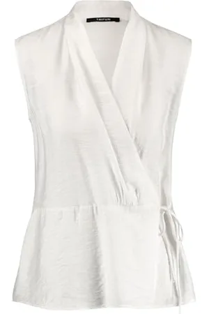 Taifun Damen Ärmellose Wickelbluse ärmellos unifarben 38
