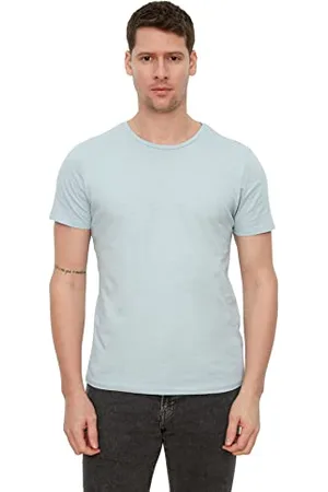 Trendyol Herren Basic Herren Slim Fit 100% Baumwolle Kurzarm Fahrrad T-Shirt, Blue, XL