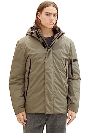 TOM TAILOR Herren 1037391 Technical Winterjacke mit Kapuze, 10415-Dusty Olive Green, XL