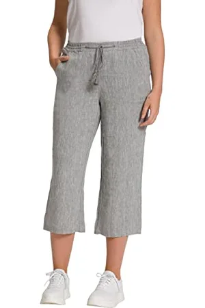 Ulla Popken Damen große Größen Übergrößen Plus Size 7/8-Leinenhose, elastischer Bund, natürlich kühl 44 803829134-44