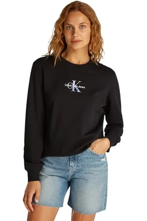 Calvin Klein Damen Sweatshirt Gradient Monologo Crewneck Regular Fit, Schwarz (Ck Black), S