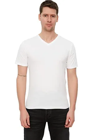Trendyol Herren Basic Slim Fit 100% Baumwolle V-Ausschnitt Kurz T-Shirt, White, XXL
