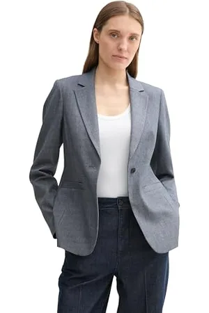 TOM TAILOR Damen 1043186 Blazer mit Struktur, 36232-Navy Off White Denim Look, 38