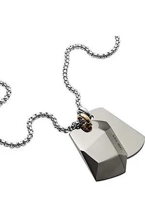 Diesel Halsband Für Männer Doppelte Hundemarken, 60Cm+5Cm Silber Edelstahl Halsband, DX1143040