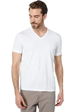 John Varvatos Herren Miles Short Sleeve Slub V-Neck with Cut Raw Edge T-Shirt, , L