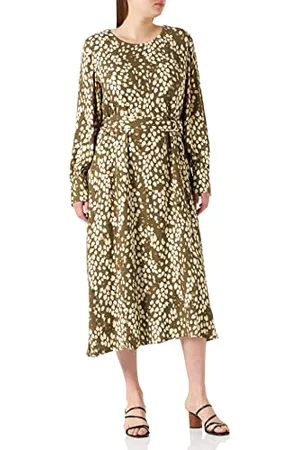 Gerry Weber Damen Kleid mit Bindegürtel Ballonärmel, Langarm, Manschette Gemustert lang 46