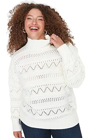 Trendyol Damen Pullover mit Rundhalsausschnitt, einfarbig, entspannt, Übergröße Sweatshirt, Natur, 50