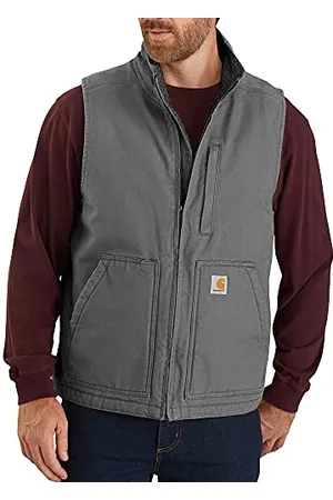 Carhartt Herren Loose Fit Washed Duck Sherpa-Lined Mock-Neck Vest Arbeits-Utility-Oberbekleidung, Kies, XL
