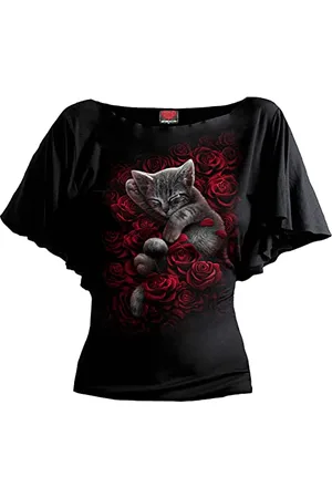 Spiral Bed of Roses - Boat Neck Bat Sleeve Top - M