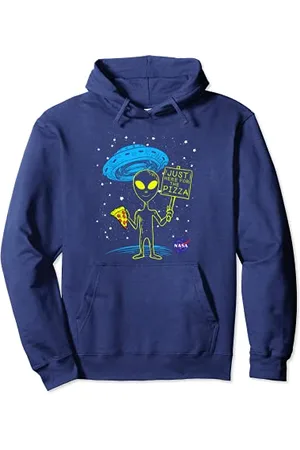 Nasa UFO Alien Just Here For The Pizza Pullover Hoodie
