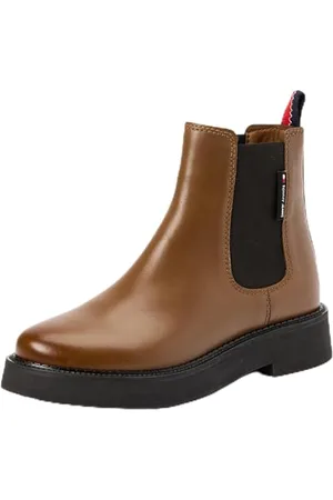 Tommy Hilfiger Damen Chelsea Boot Flat Boot aus Leder, (Light Sepia Brown), 36