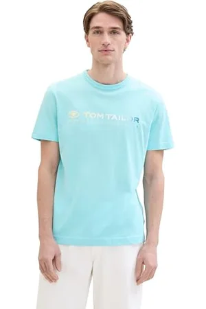 TOM TAILOR Herren Basic T-Shirt mit Logo-Print, caribbean turquoise, XL