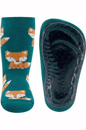 Ewers Stoppersocken Fuchs, Socken mit Antirutschsohle für Jungen, Anti-Rutsch-Socken mit Gummisohle, MADE IN GERMANY, 1 Paar rutschfeste Kindersocken für Jungs, Größe 31-34, Grün