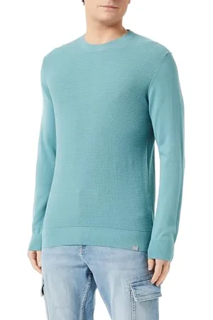 QS by s.Oliver Herren 2137426 Pullover mit Waffel-Piqué Muster, Blue Green, S