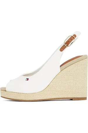 Tommy Hilfiger Damen Wedge Sandalen Flag High Slingback mit Knöchelriemen, Weiß (Ecru), 39