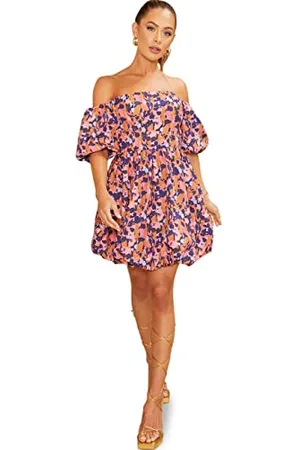 Chi Chi London Damen Bardot Minikleid mit Puffball-Motiv Kleid für besondere Anlässe, , 40