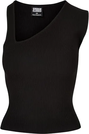 Urban classics Damen TB6024-Ladies Rib Knit Asymmetric Top Trägershirt/Cami Shirt, Black, 4XL