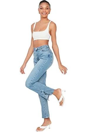 Trendyol Damen 100% Organic Cotton Tip High Waist Bootcut Jeans, Clear Blue, 34 EU