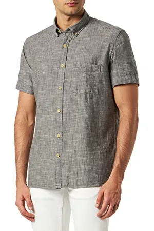 Camel Active Herren Meliertes Kurzarmhemd aus Reiner Baumwolle Dunkelgrau Menswear-S