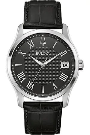 BULOVA Herren Analog Quarz Uhr mit Leder Armband 96B390