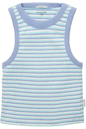 TOM TAILOR Mädchen 1036158 Kinder Tanktop mit Rippsstruktur, 32158-Off White Blue Aqua Stripe, 128