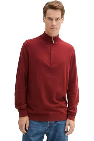 TOM TAILOR Herren 1043268 Basic Troyer-Pullover mit Kaschmir, 35676-Burgundy Dark Red Melange, XXXL