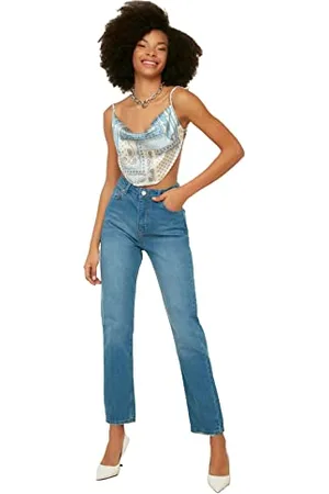 Trendyol Blaue Hohe Taille-Bootcut-Jeans, , 42
