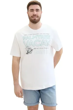 TOM TAILOR Herren Plussize Basic T-Shirt mit Sommer-Prints, White, 5XL