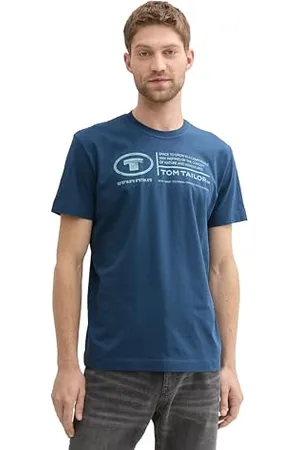 TOM TAILOR Herren Basic T-Shirt mit Print aus Baumwolle, nighttime blue, S
