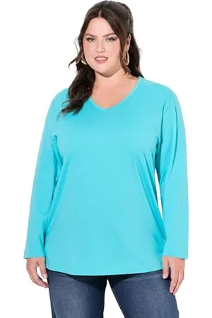 Ulla Popken Damen Shirt, V-Ausschnitt, Relaxed, Langarm Tunika-Shirt, , 66-68 EU