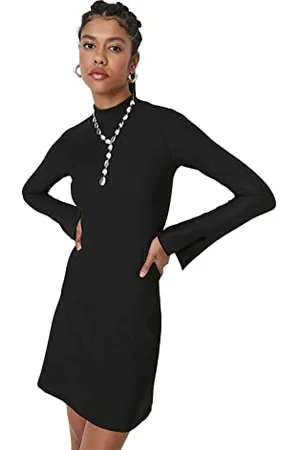 Trendyol Damen Woman Petite Mini Ruffle Hem Crew Neck Woven Dress Kleid, , L