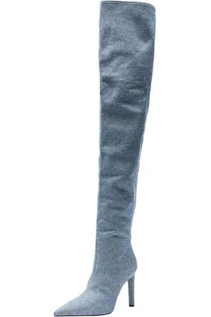 Pinko PLEYEL CUISSARD Denim, modische Damenstiefel, PJZ_Vintage-Waschen, mittelgroß, 36 EU, , 36 EU
