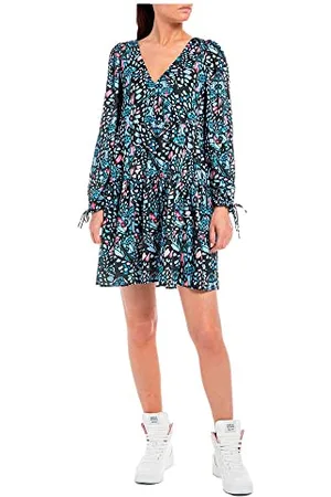 Replay Damen Kleid Langarm All Over Print, (Mehrfarbig), M