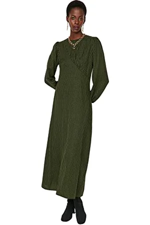 Trendyol Damen Design Regular Standard Rundhalsausschnitt Webstoff Kleid, , 42