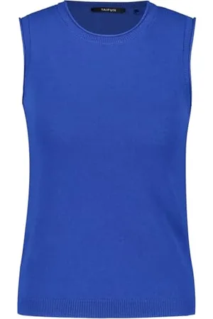Taifun Damen Feines Stricktop aus Baumwoll-Leinen-Mix ärmellos unifarben 42