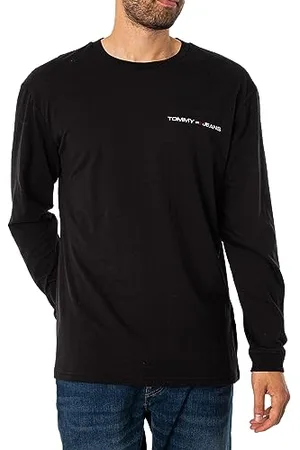 Tommy Hilfiger Herren Langarmshirt Linear Chest L/S Baumwolle, (Black), S